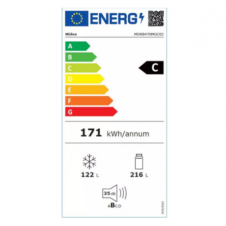 Midea MDRB470MGC02 Ψυγειοκαταψύκτης Total NoFrost WiFI Υ185xΠ59.5xΒ70εκ. Inox C